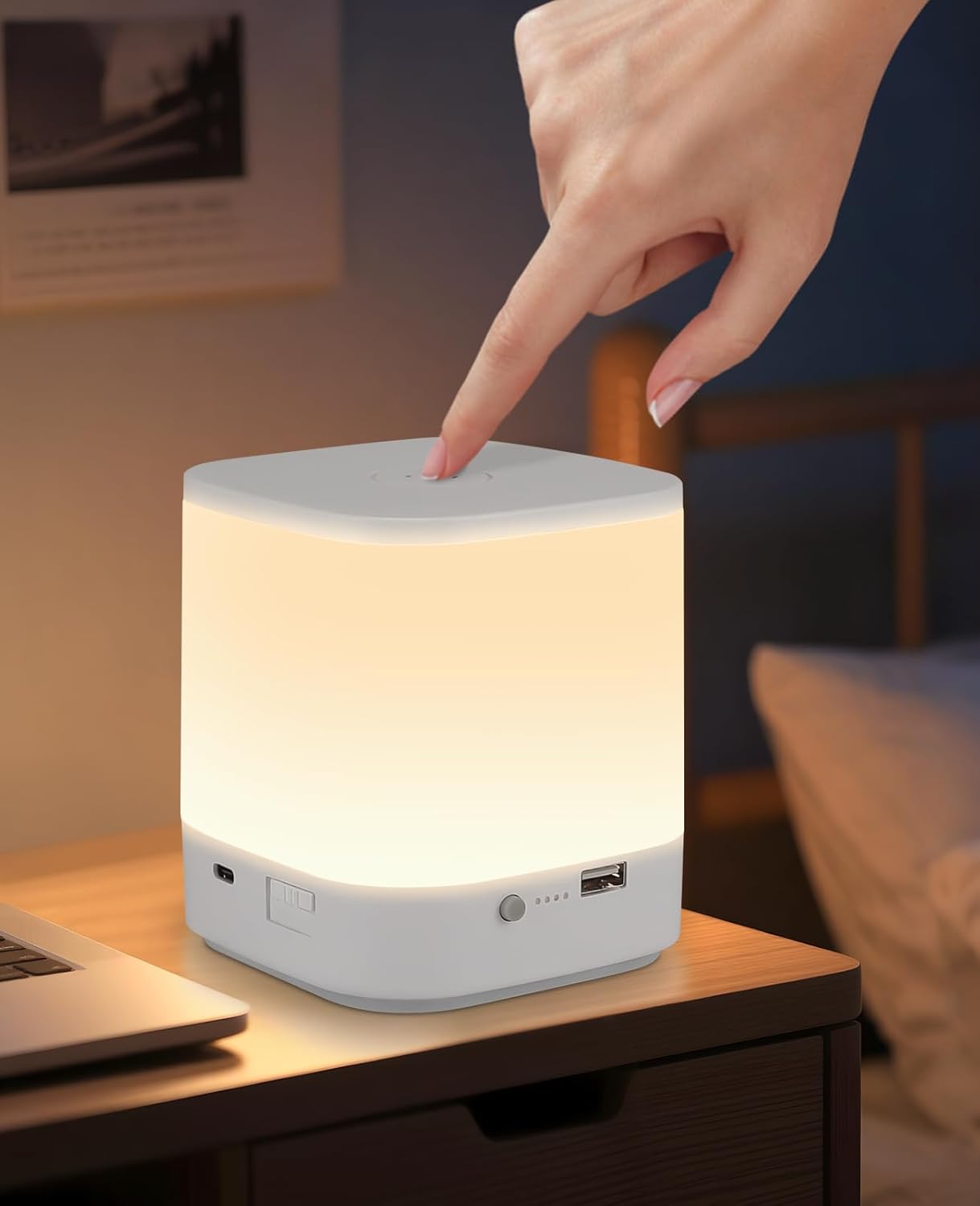 ZMH Lampa stołowa LED dotykowa, regulacja natężenia, lampa nocna ładowana przez USB, 3 temperatury barwowe(1800mAh)