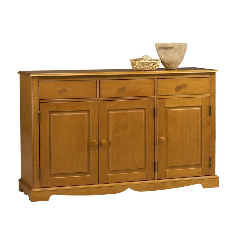 Buffet Bas 3 Portes 3 Tiroirs Pin Miel de Style Anglais L 146.6 H 89.6 P 42.5 cm - 2