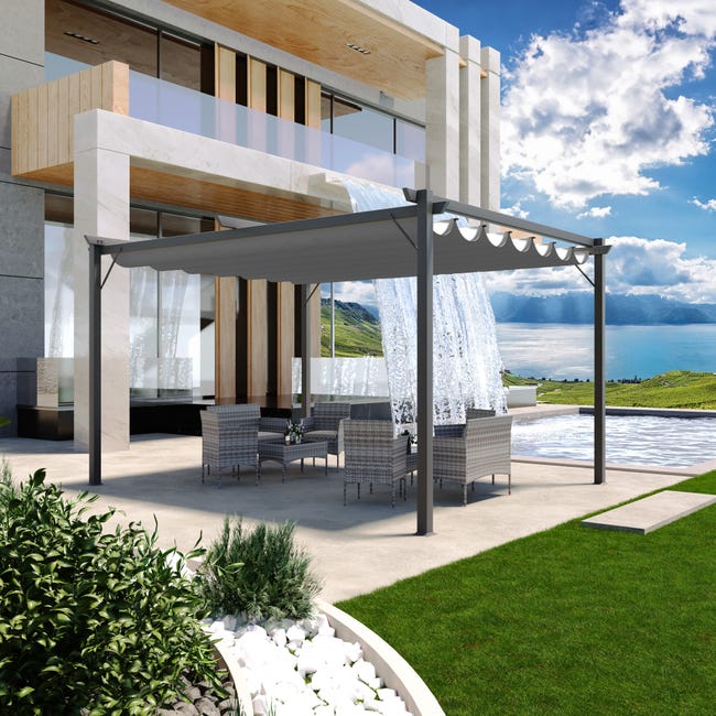 VidaXL Pergola da Giardino con Tetto Retrattile 4x3 m Crema | Leroy Merlin VidaXL Pergola da Giardino con Tetto Retrattile 4x3 m Crema | Leroy Merlin