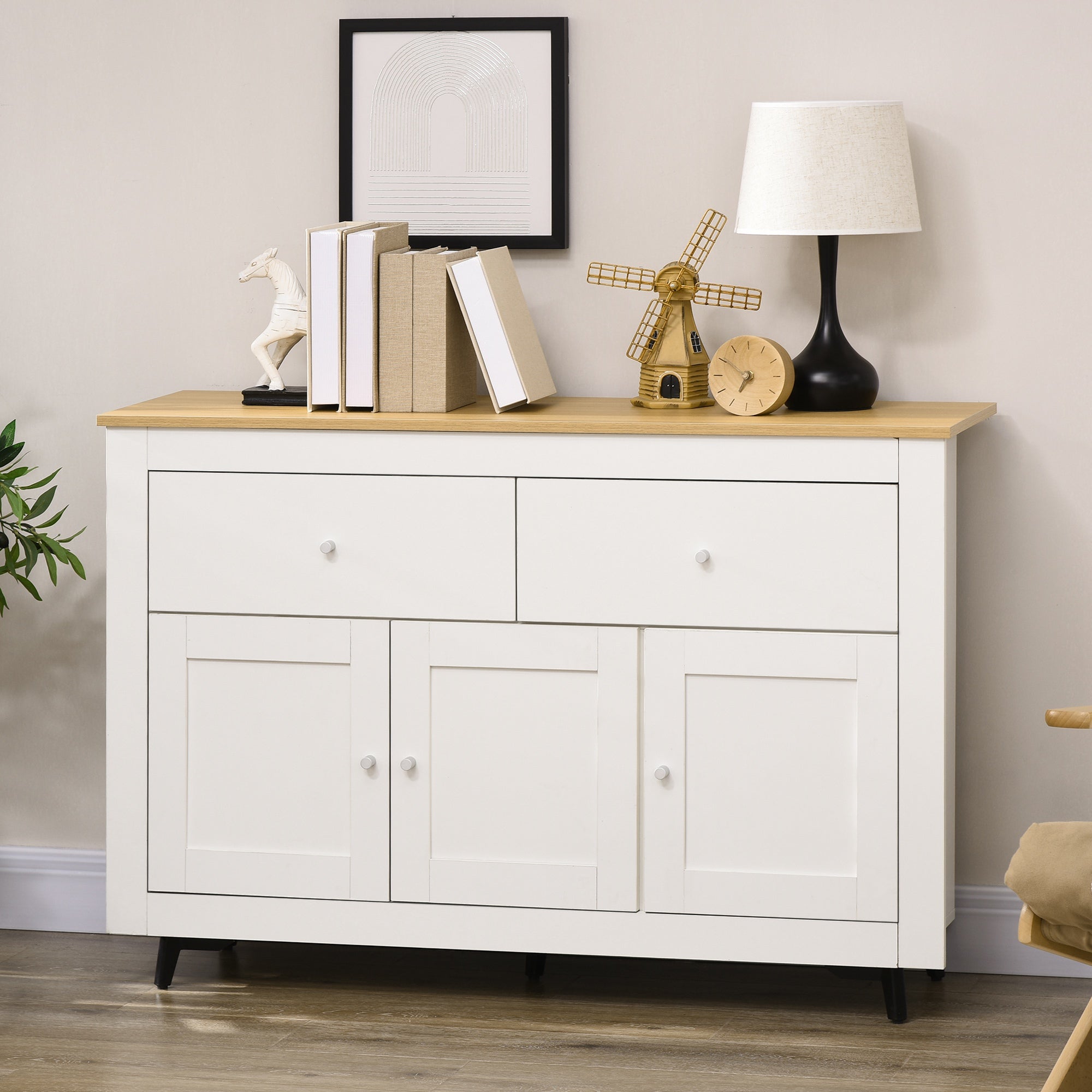 Aparador de Cocina HOMCOM Melamina de Madera Blanco, Madera natural 117x35x80 cm - 2