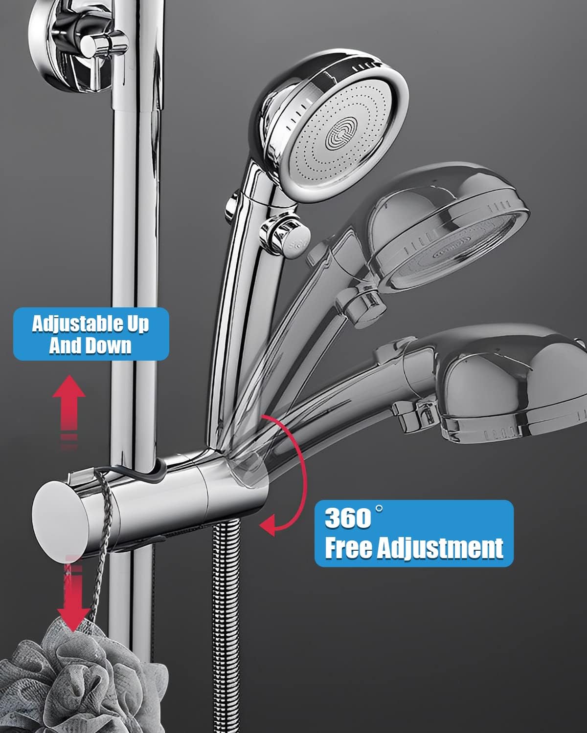Support de pommeau de douche, adapté à la barre coulissante réglable de 18 à 25 mm, aucun perçage requis, rotation à 360° - 2