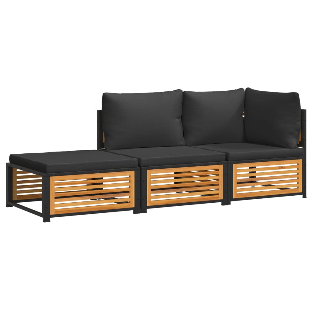 Maison Exclusive - Salon de jardin avec coussins 3 pcs bois massif d'acacia - 2