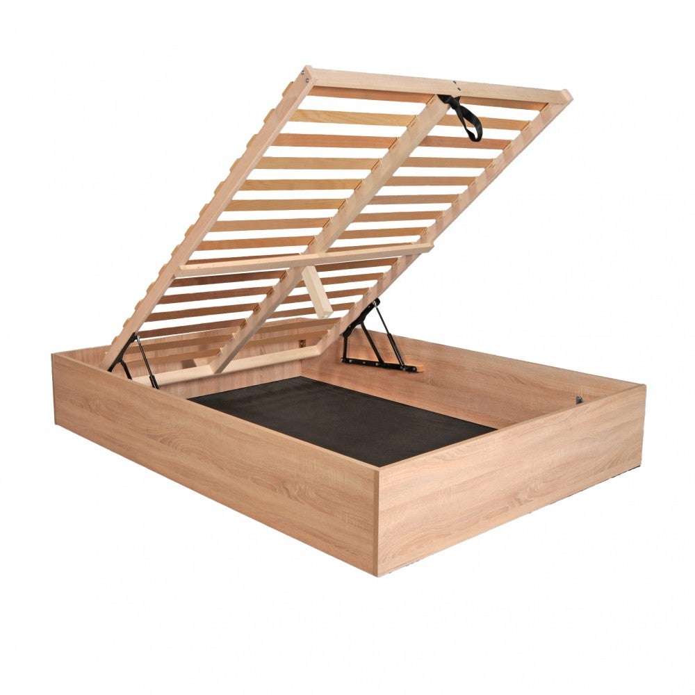 Lit coffre BILBAO 140x200 cm + sommier / Décor chêne blanchi - 5