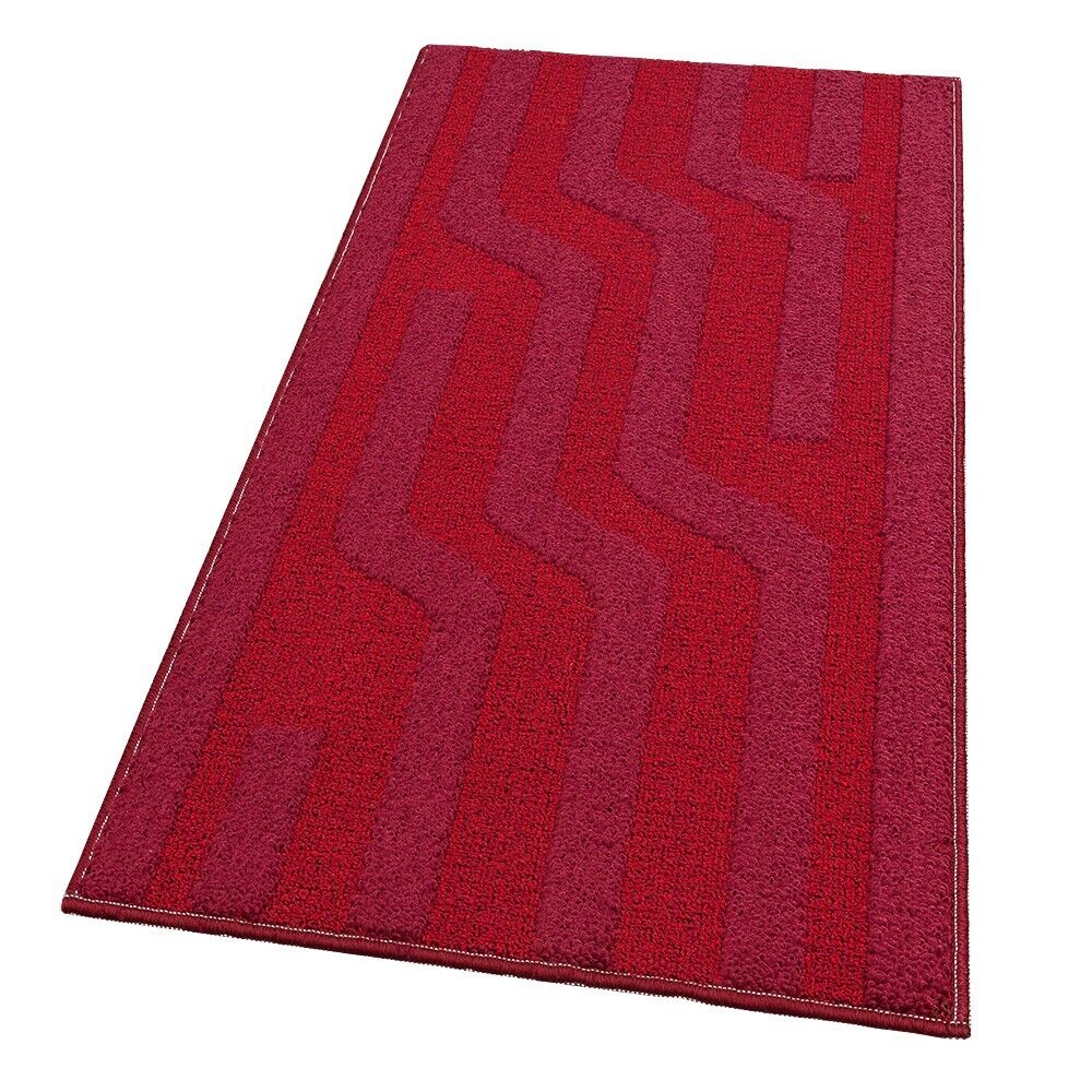Dywanik Kuchenny W Paski 57x115 Cm 3D Miękki Obramowany Absorbent Antypoślizgowy Burgundowy