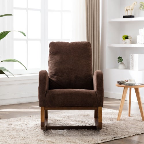 Fauteuil à Bascule Algado - Dossier Haut Rembourré - Tissu Peluche Gris Foncé - Charge 120 Kg