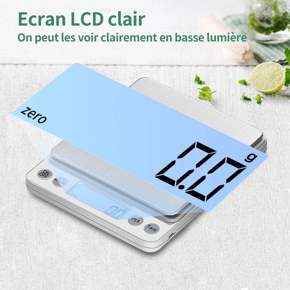 Numérique Balance de Cuisine Rechargeable par USB 0.5kg/0.01g Balance de alimentaire pâtisserie numérique，PréCision Balance Électronique Plateaux - 4