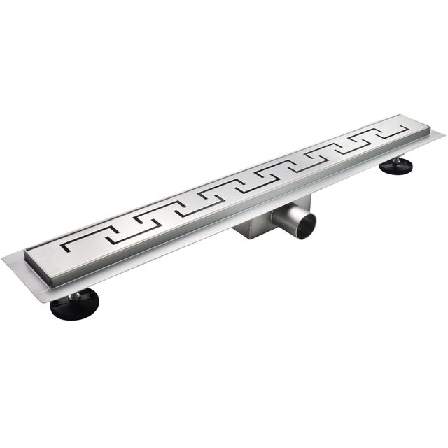 GREA Caniveau de douche motif grec L.90 cm en acier inoxydable, siphon anti-odeurs, drainage élevé