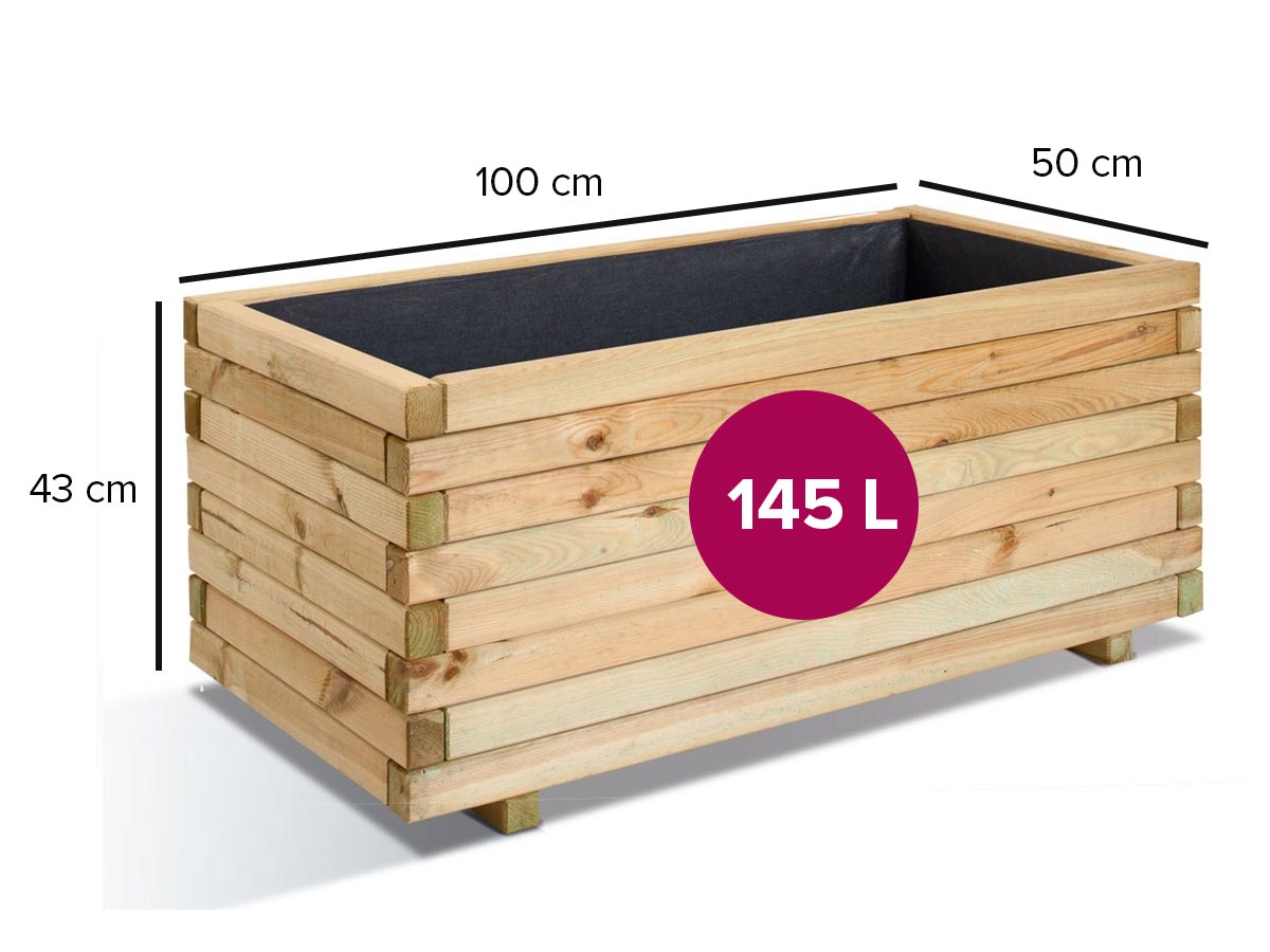 Bac à fleurs rectangle en bois STOCKHOLM - 100 x 50 x 43 cm - 143 litres - 2