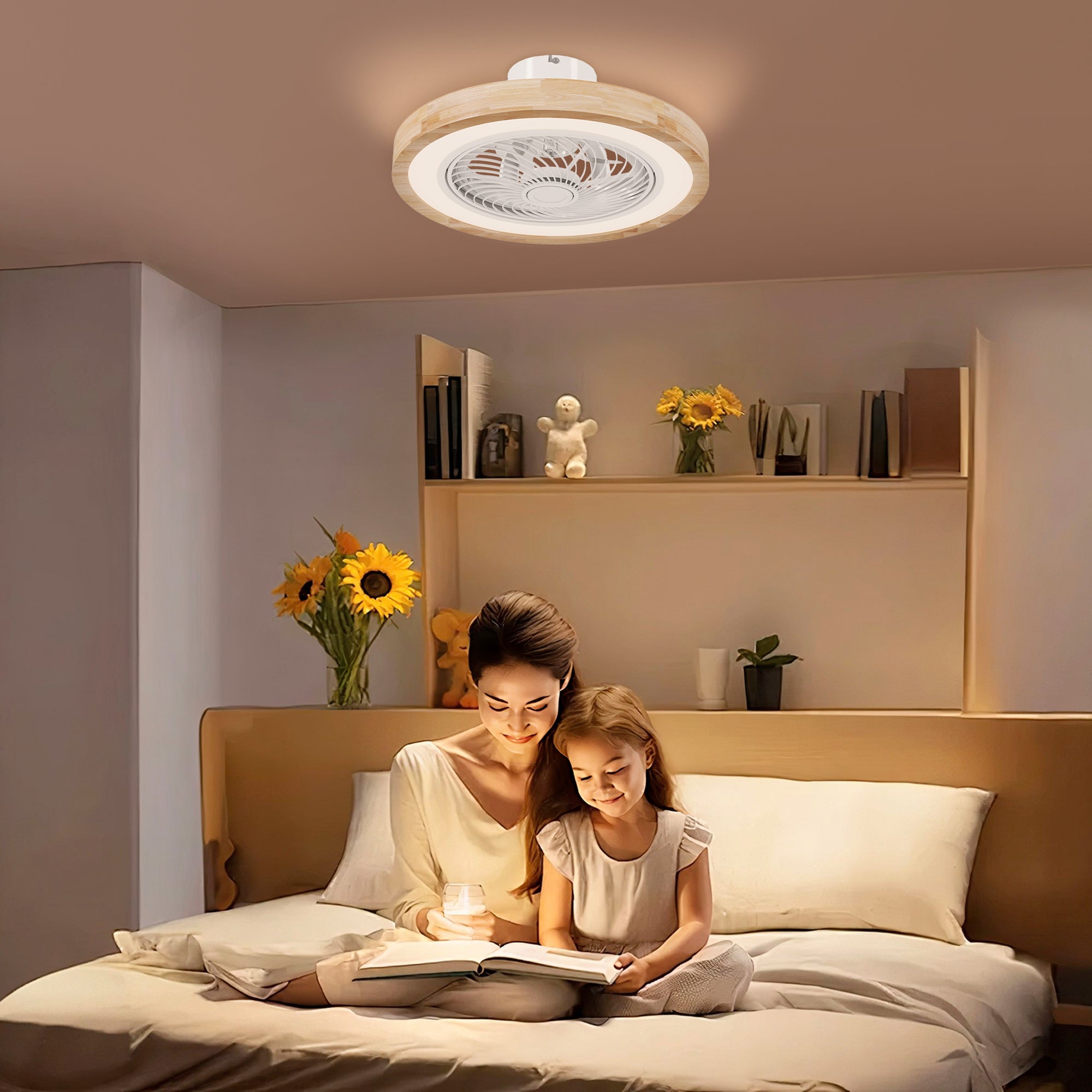 Ventilateur de plafond avec éclairage et télécommande,6 vitesses,luminosité réglable,moteur silencieux,marron clair - 3