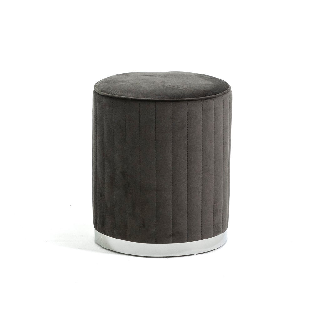 Pouf In Velluto Trapuntato Beige Con Base Argento | ⌀36 Cm, Per Camera Da Letto O Soggiorno