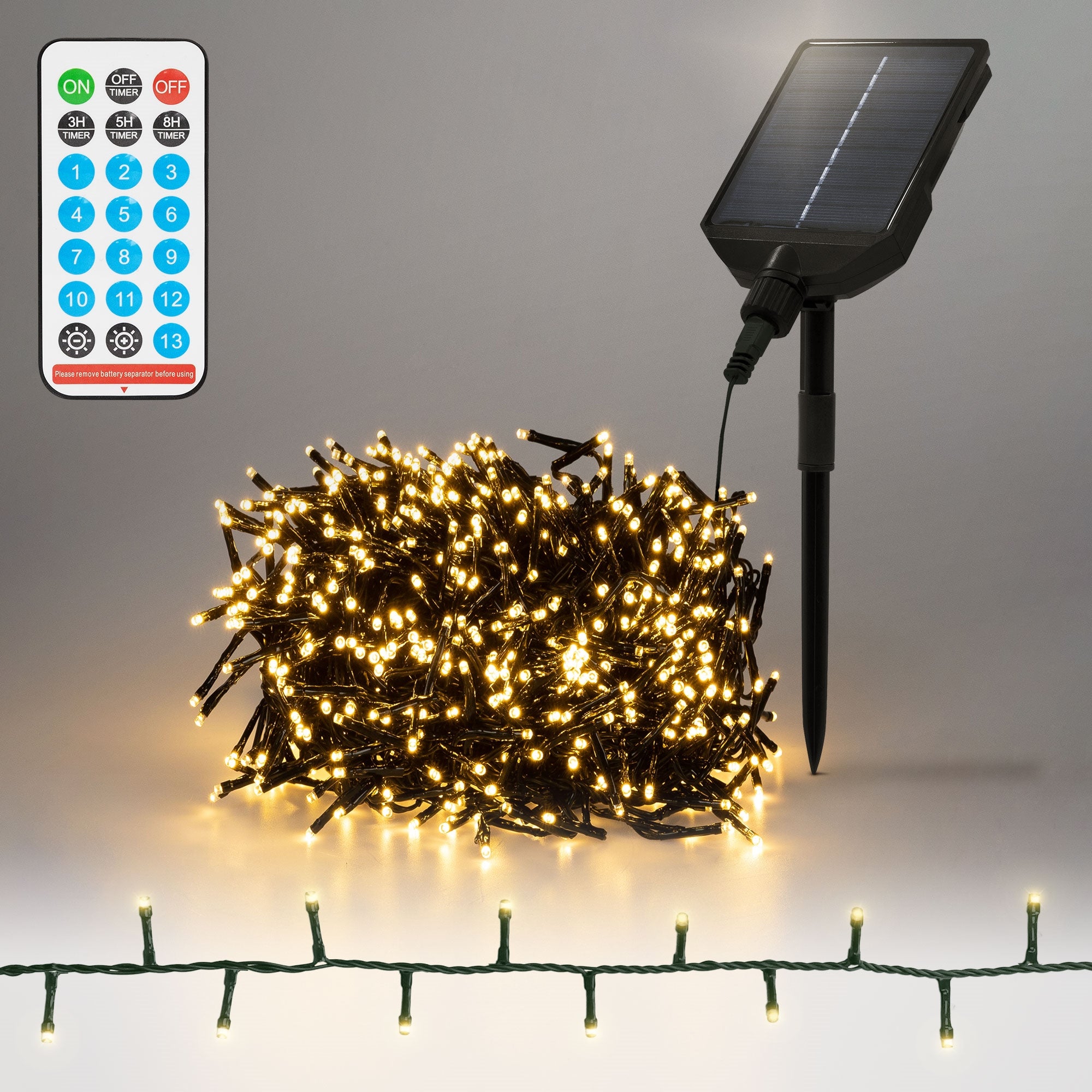 ECD Germany lampki choinkowe solarne 11 m 560 LED ciepłe białe wodoodporne IP44 z pilotem i timerem 13 trybów dekoracja ogrodowa na boże narodzenie - 2