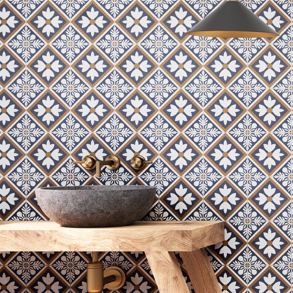 24 vinilos baldosas de cemento azulejos beatriz - adhesivo de pared - revestimiento sticker mural decorativo - 24stickers15x15cm