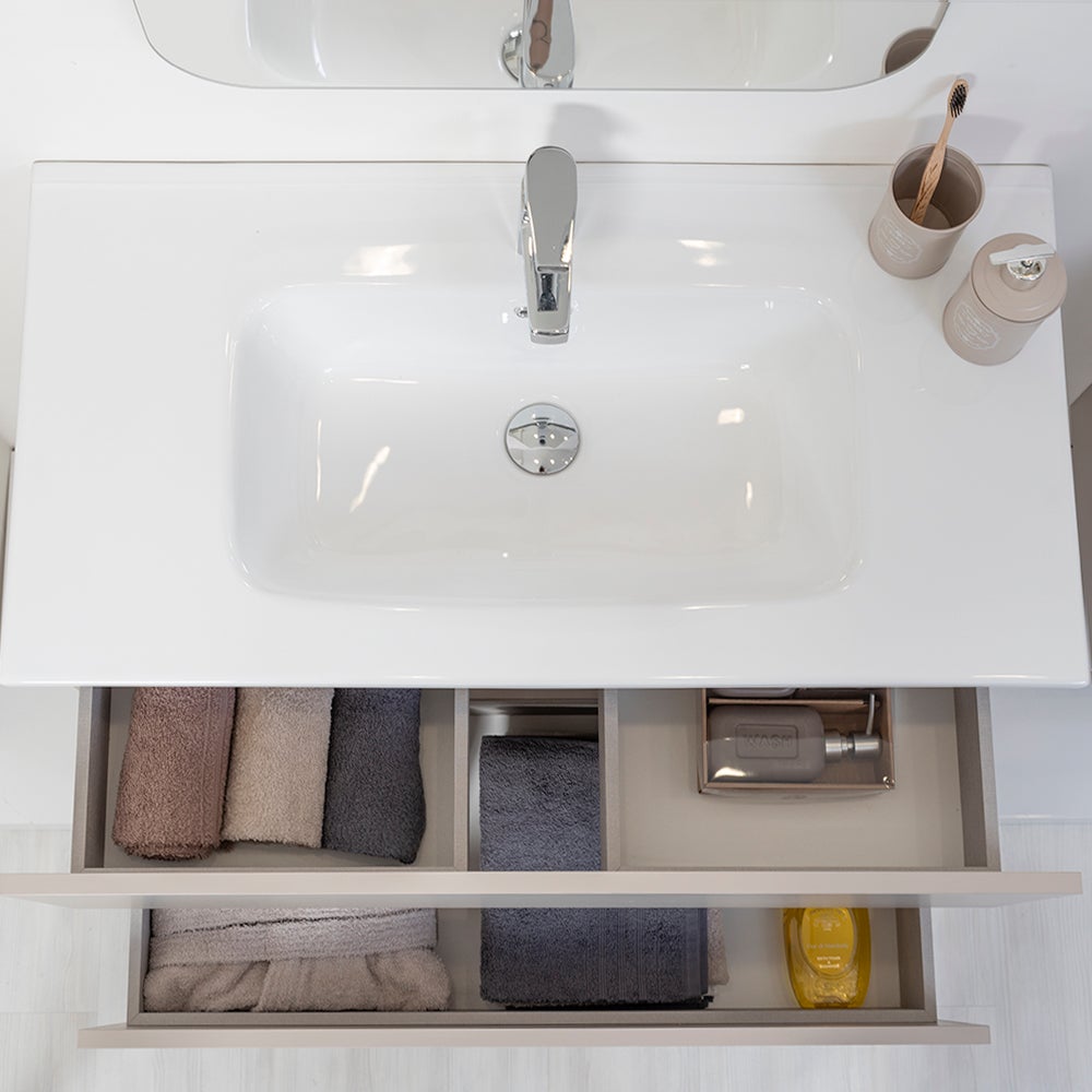 Tortora Pastello 90x47 Meuble de salle de bain suspendu Meuble moderne avec miroir - 4