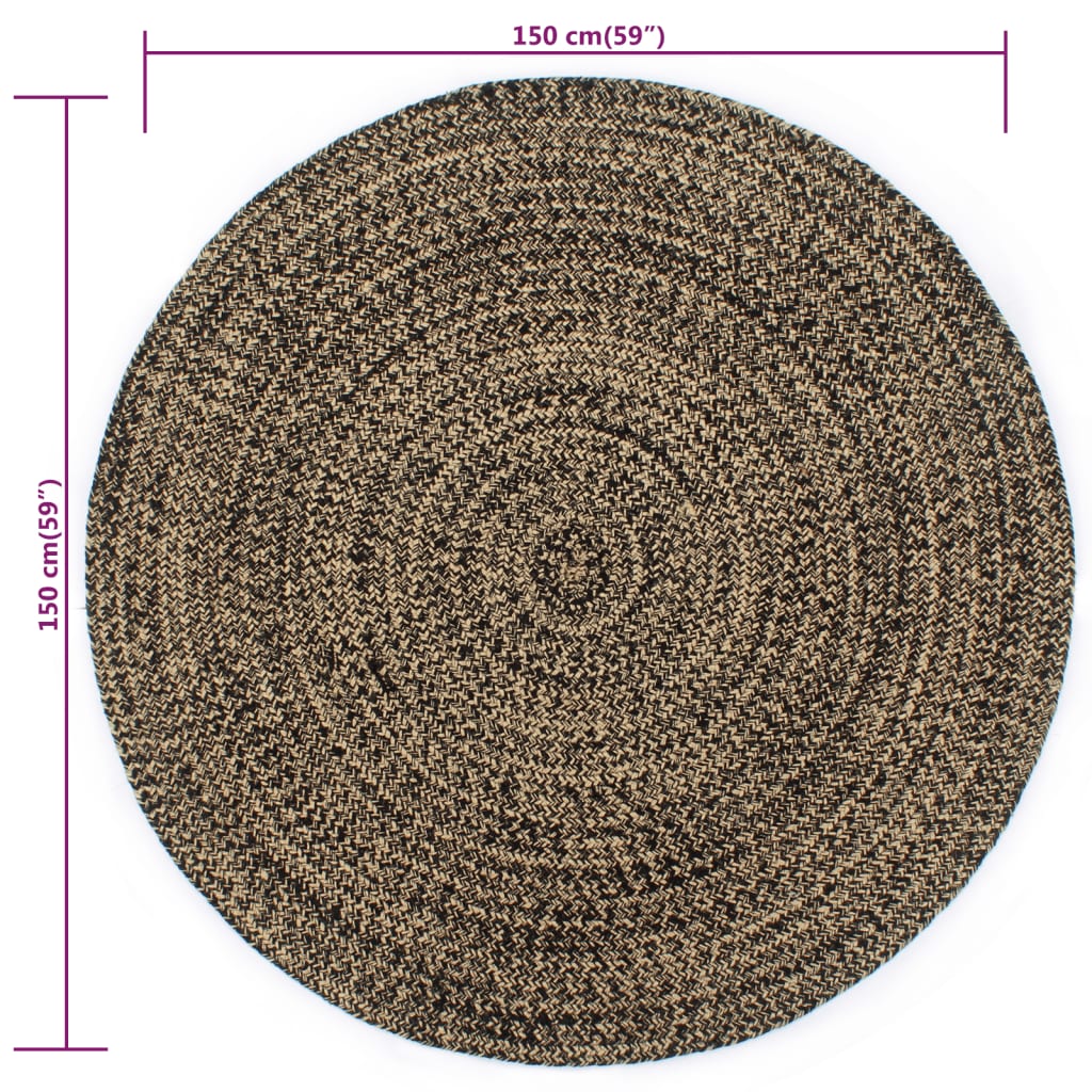 Tapis fait à la main Jute Noir et naturel 150 cm - 5