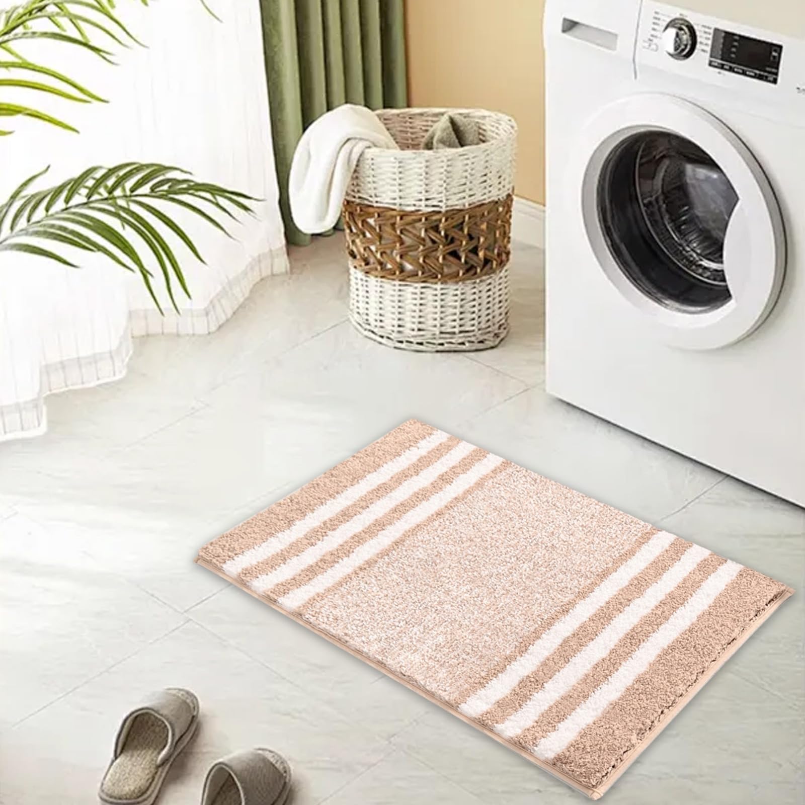 50x80CM Tapis de cuisine absorbant, Tapis de salle de bain à séchage rapide, Tapis de salle de bain antidérapant, Facile à nettoyer (beige) - 4