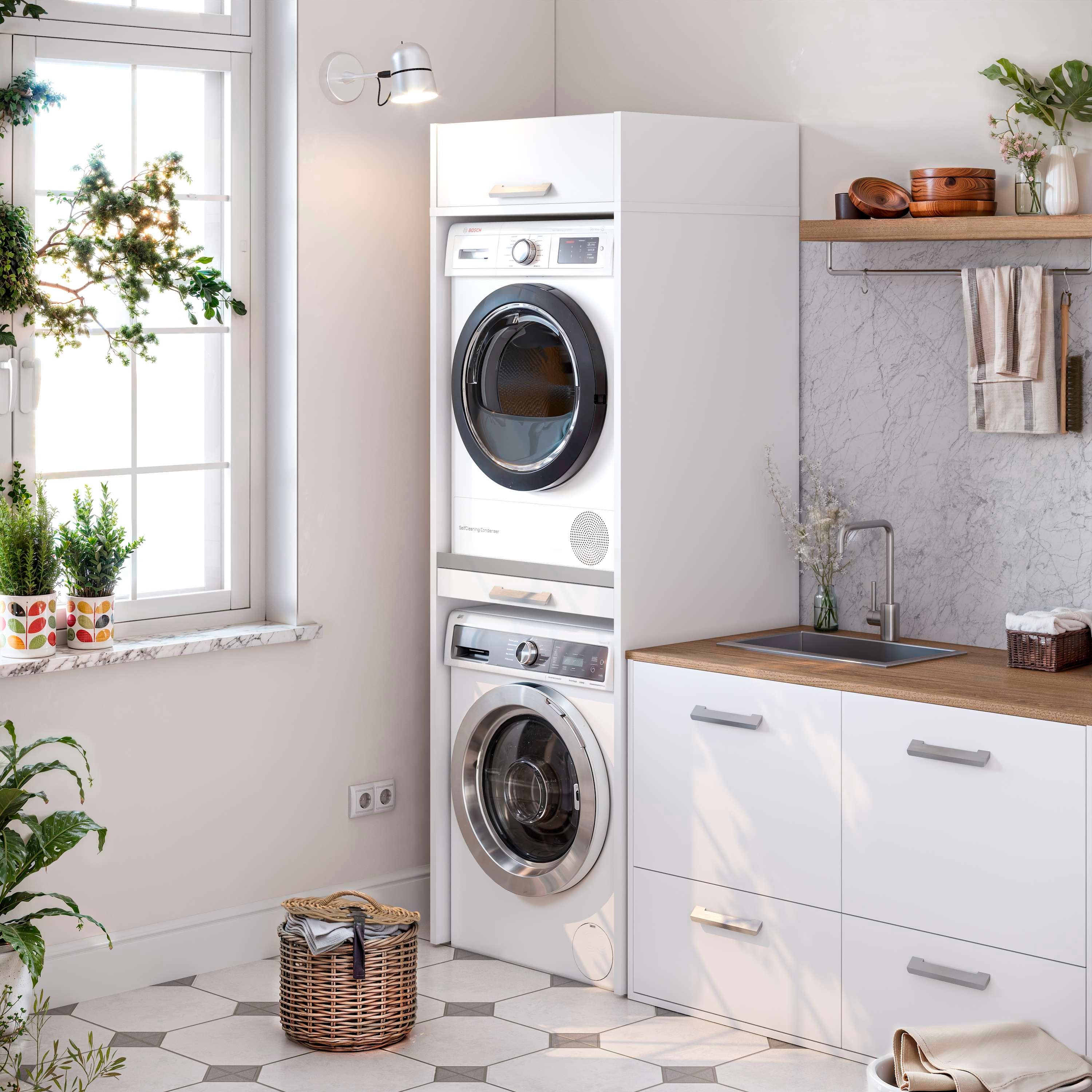 Mueble columna lavadora secadora con mueble alto T-BATH 67,2x208cm blanco esp.22 mm - 2