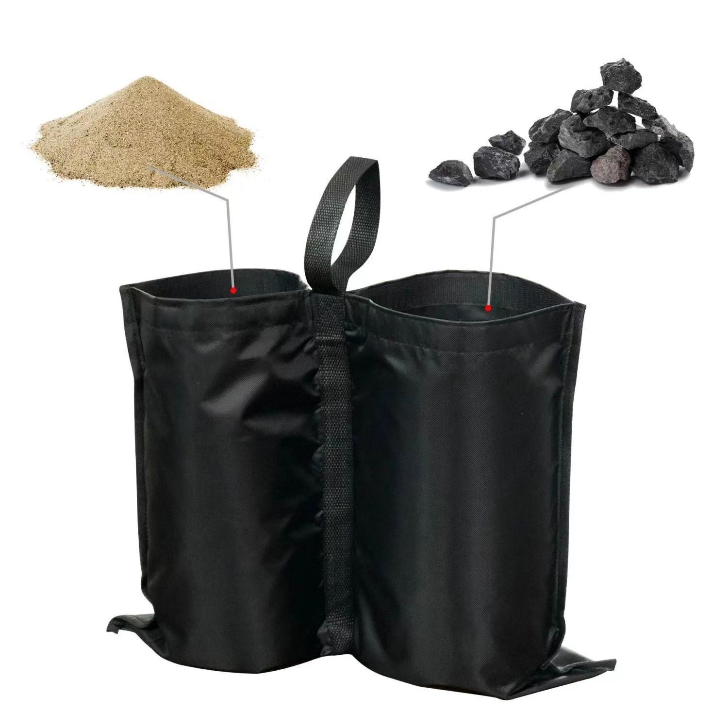 4 PCS Sac de poids robuste à double couture, poids de jambe pour auvent dépliant, tente lestée, sac de sable, sac d'extérieur noir - 2