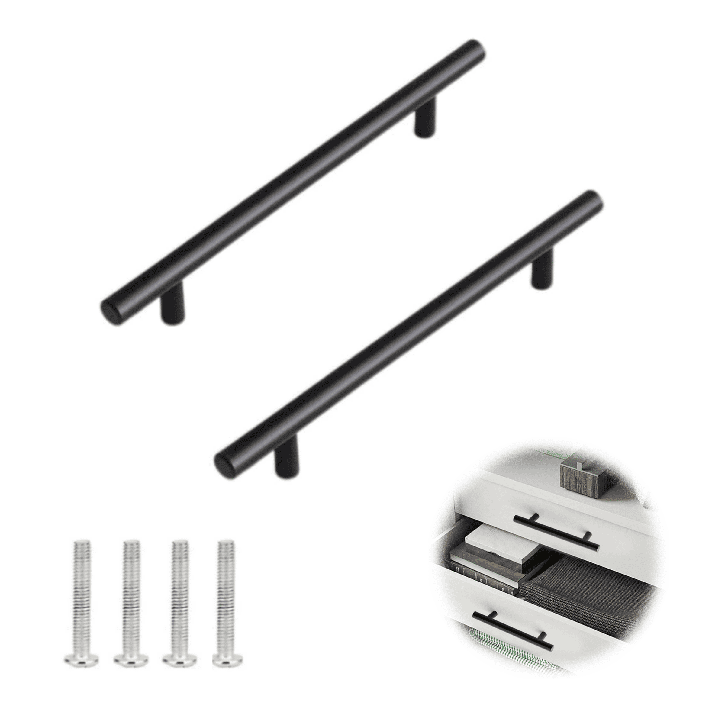 Ensemble De 10 Poignées De Placard De Cuisine En Acier Inoxydable Carrees Espacement Des Trous 128 Mm Noires 96586087