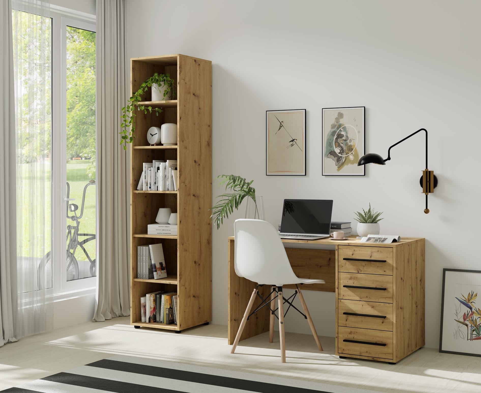 Wysoki Regał na Książki MAXIVO Dąb Artisan z 5 Półkami – Nowoczesny i Funkcjonalny - 3