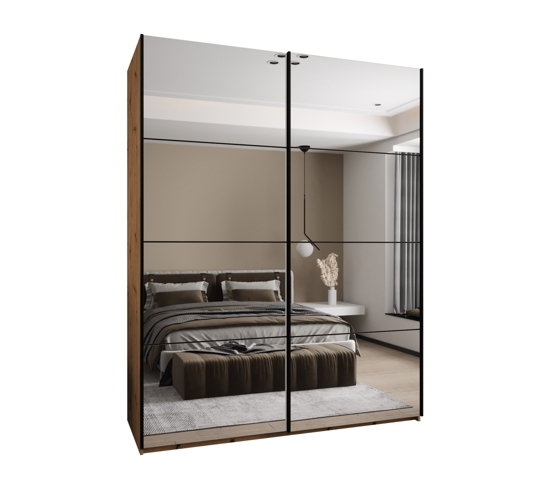 Szafa przesuwna wysoka Lux 2 200 x 64 x 245,5 cm artisan + czarny + u. czarny - Abiks Meble