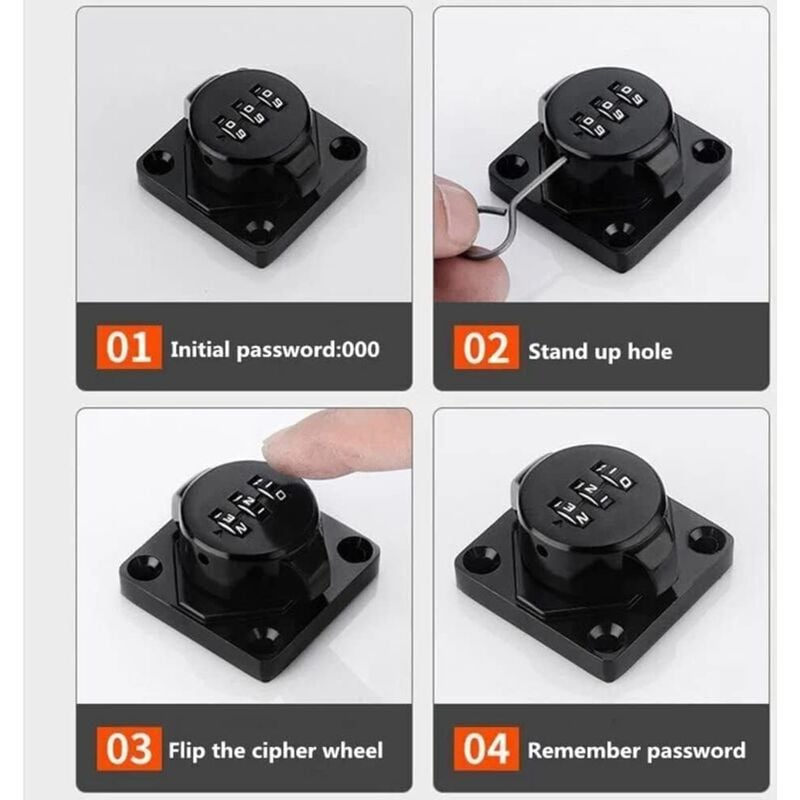 Serratura per porta codificata in acciaio inossidabile con viti per armadietti scolastici o domestici, capannoni, armadi, binari per finestre - 3