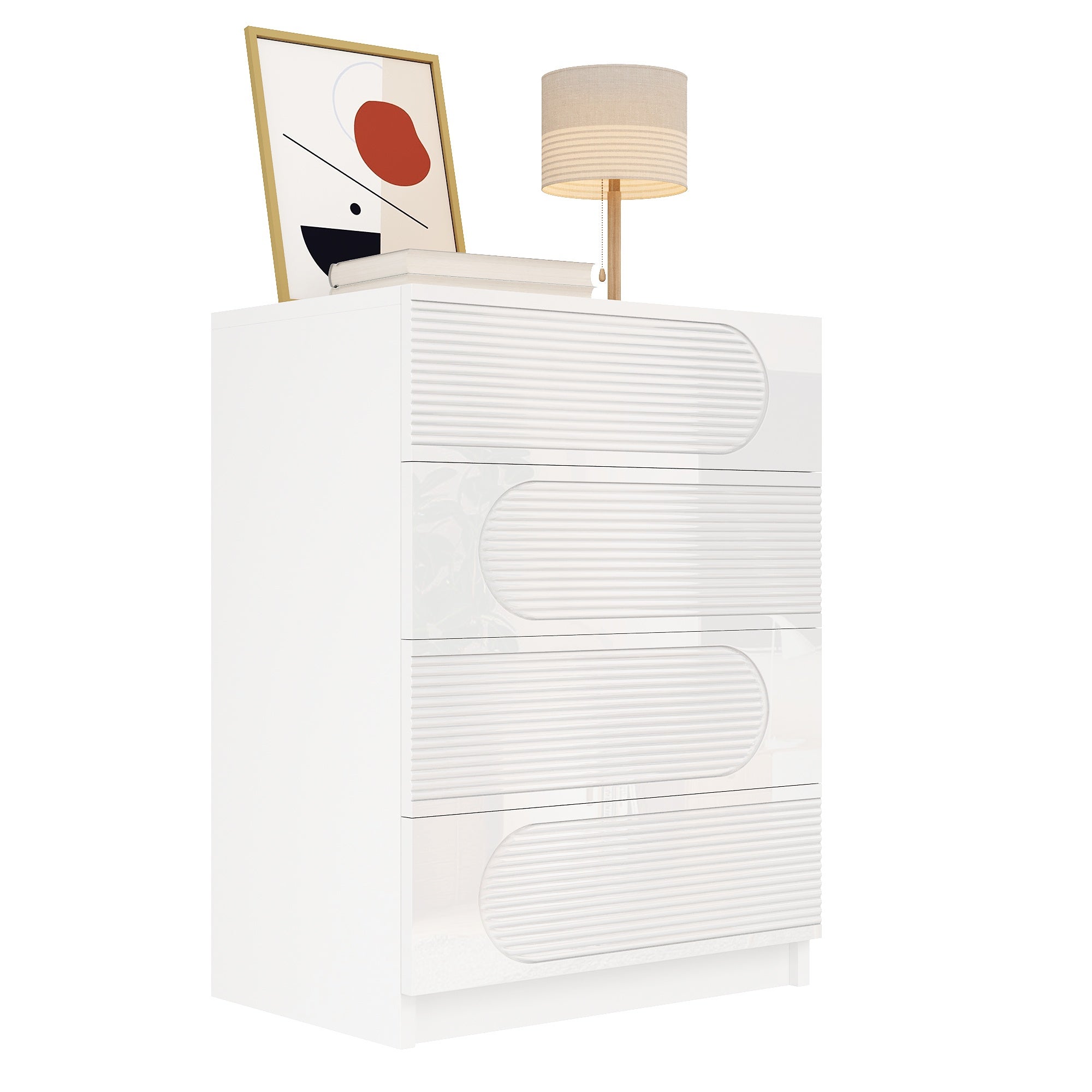 Nowoczesna komoda 60 x 38,5 x 85 cm - regał z 4 szufladami - wykończenie na wysoki połysk - płyta MDF + płyta wiórowa - biały - 8
