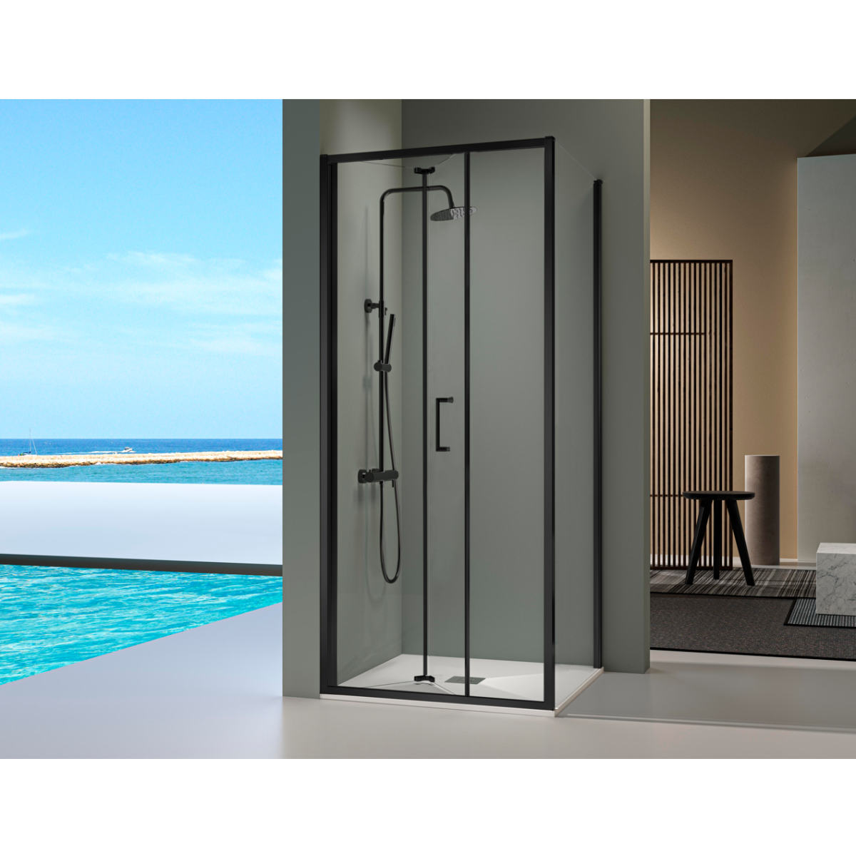 Porte De Douche Pliante PVC Blanc 70 Cm – Ouverture Latérale Réductible Idralite
