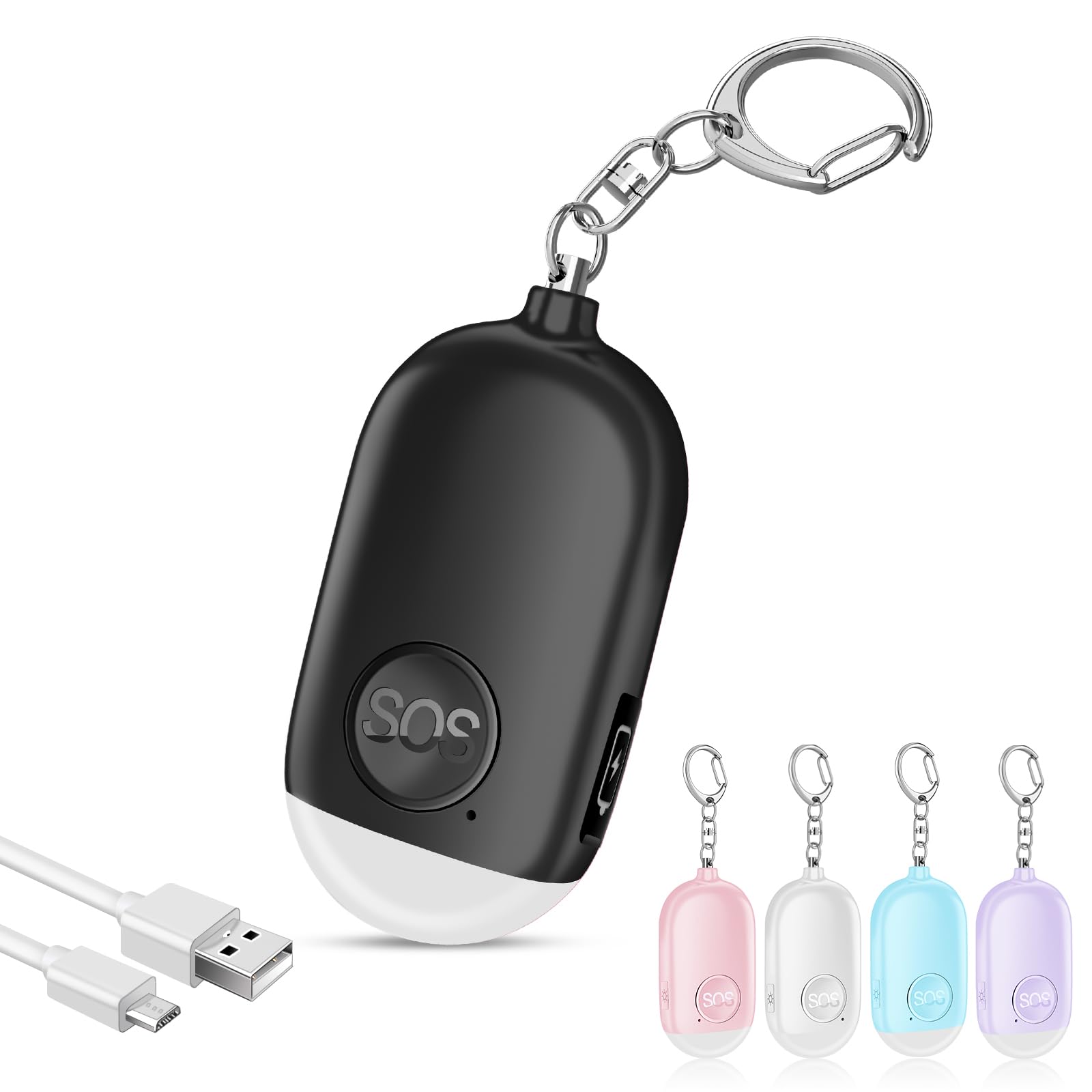 Osobisty alarm antynapadowy 130DB, alarm kieszonkowy z możliwością ładowania z latarką LED, dla kobiet, dzieci i osób starszych