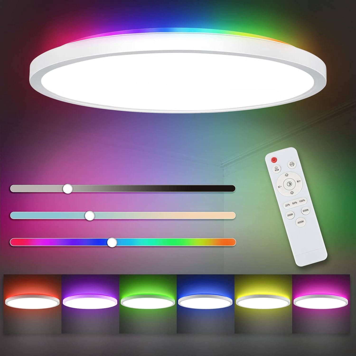 Plafonnier LED Dimmable 24W 3200LM Télécommande - 3000K-6500K IP54 Pour Salle De Bain, Cuisine, Salon