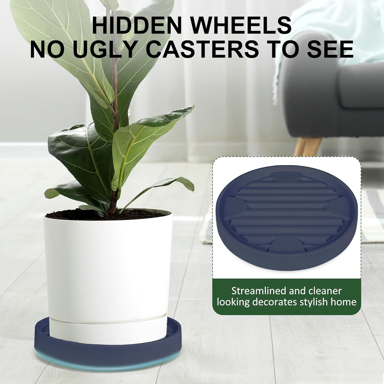 Plateau pour pot de fleurs, 25 cm, gris, 1 pièce, 4 roulettes invisibles, base amovible, support pour pot de fleurs - 2