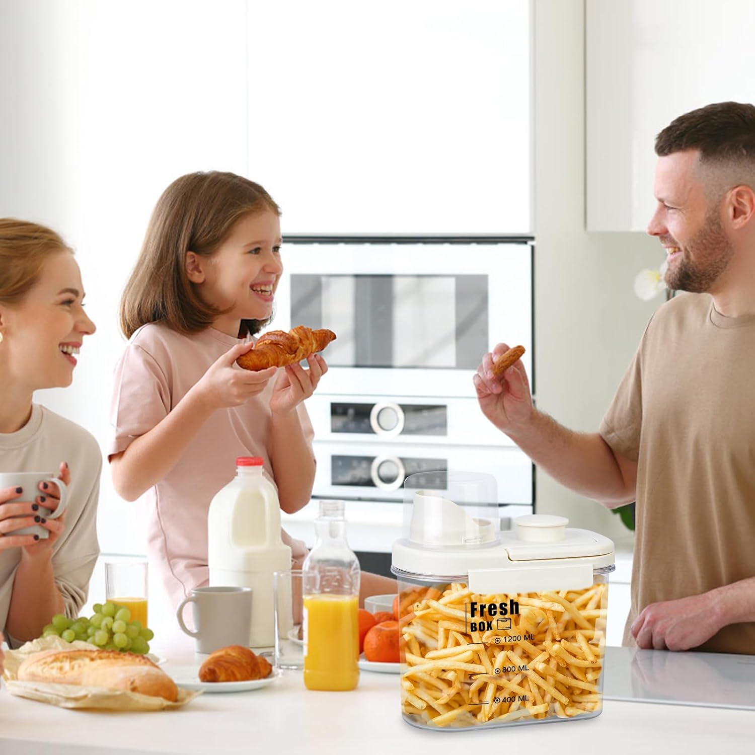 contenitore ermetico da cucina in plastica bianco crema da 18,5*10,5*24 cm con coperchio per conservare cereali e farina. - 5