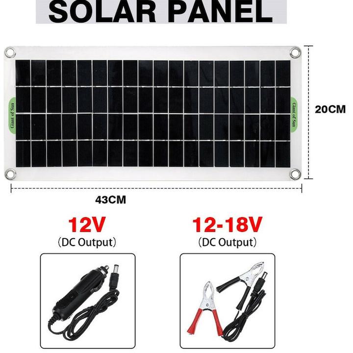 Przenośny Panel Solarny 30W 12V, QttvbTna, Polikrzem, Czarny, 43x20cm, Zestaw - 4