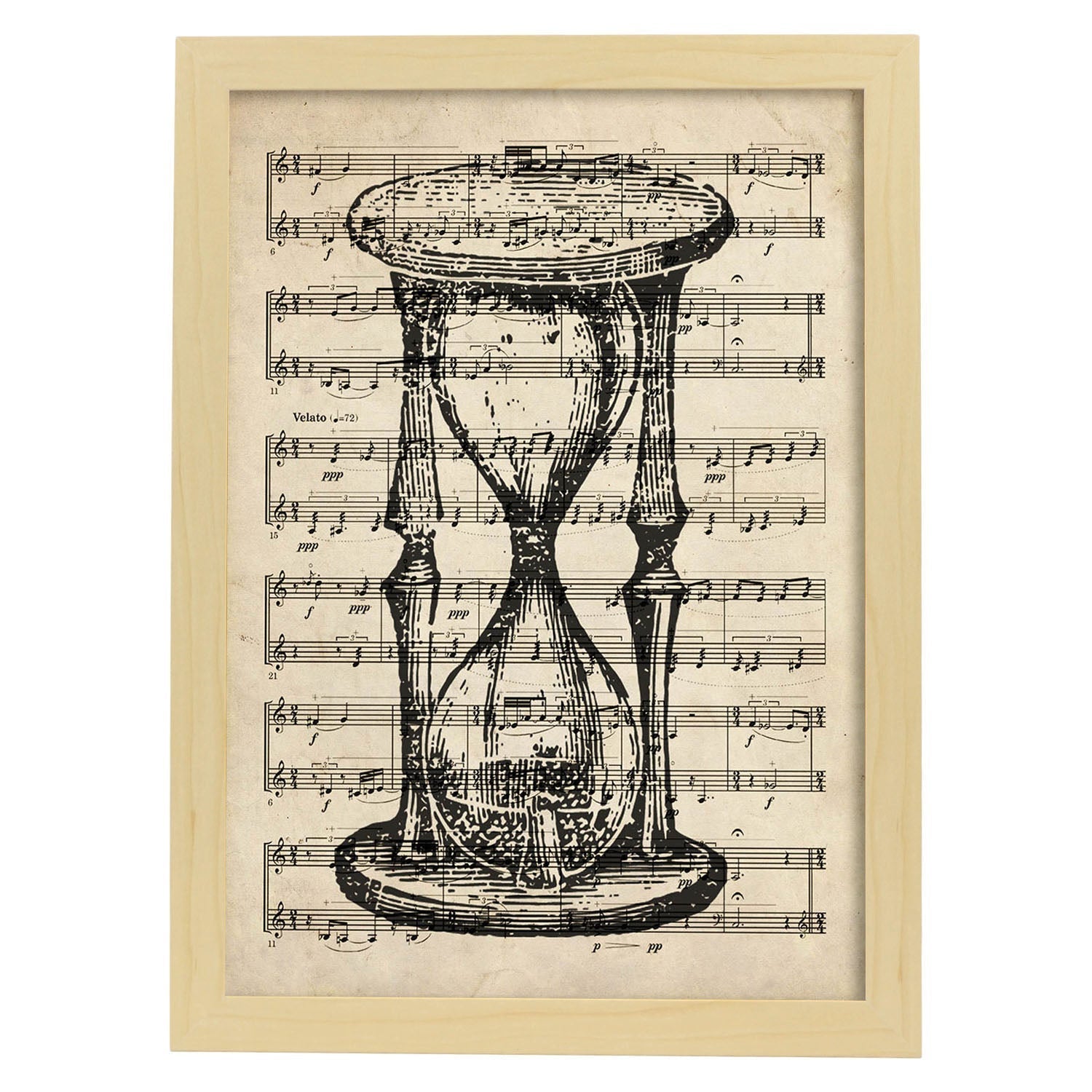 Affiches D'objets Vintage. La Lame À Tempo Avec Des Images D'objets Et D'instruments Vintage, Avec Des Définitions En Espagnol. Cadre En Bois Clair A4 - 2