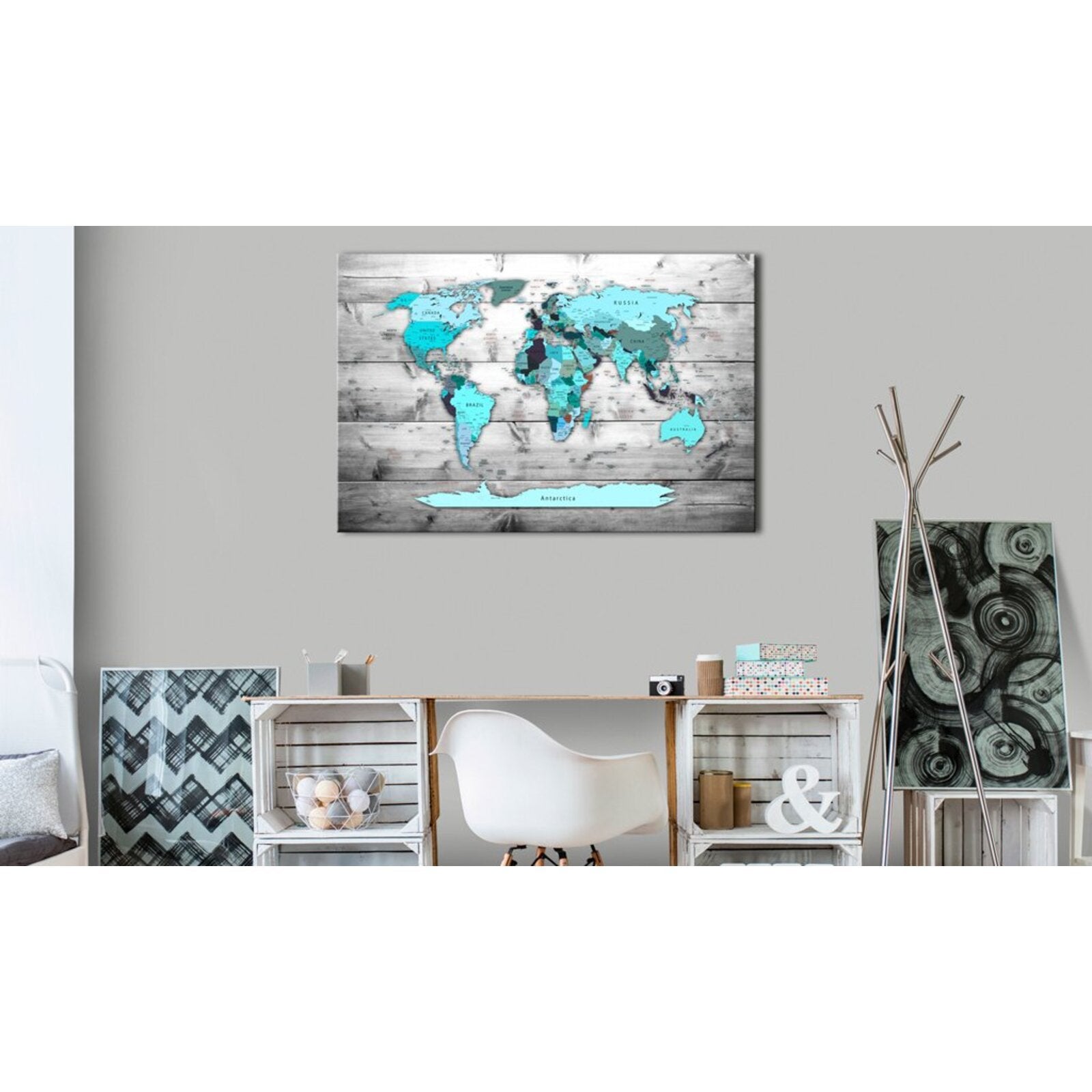 Tableau carte du monde monde bleu - 120 x 80 cm - 2