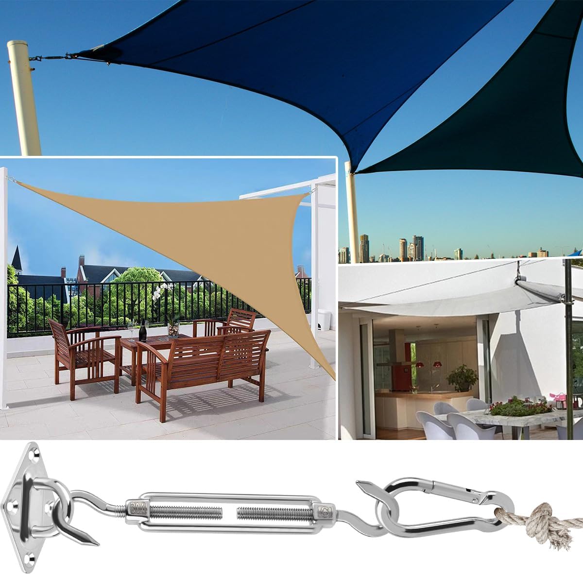 Kit Fixation Voile D'ombrage, Kit de Fixation pour Voile D'ombrage, Voile D'ombrage Fixations, Kit D'installation de Pare-Soleil en Acier Inoxydable p - 5