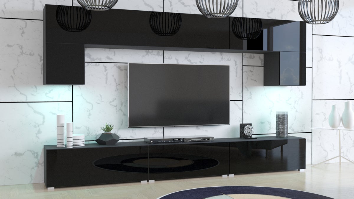 Mueble de salón moderno N70 – negro brillo – Estándar – 242 x 174 ...