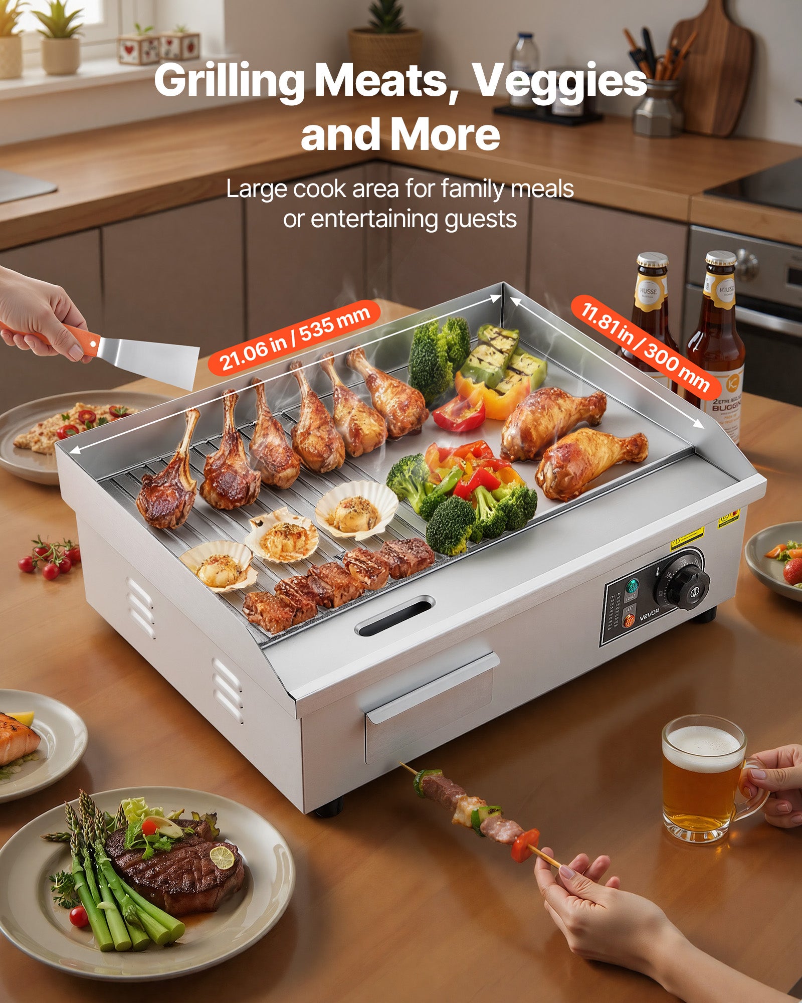 Plancha Électrique VEVOR Professionnelle 3200 W, Plaque 535 x 300 mm, Thermostat 50-300 °C, 2 Zones de Cuisson, Corps Inox, Plaque en Fer - 2