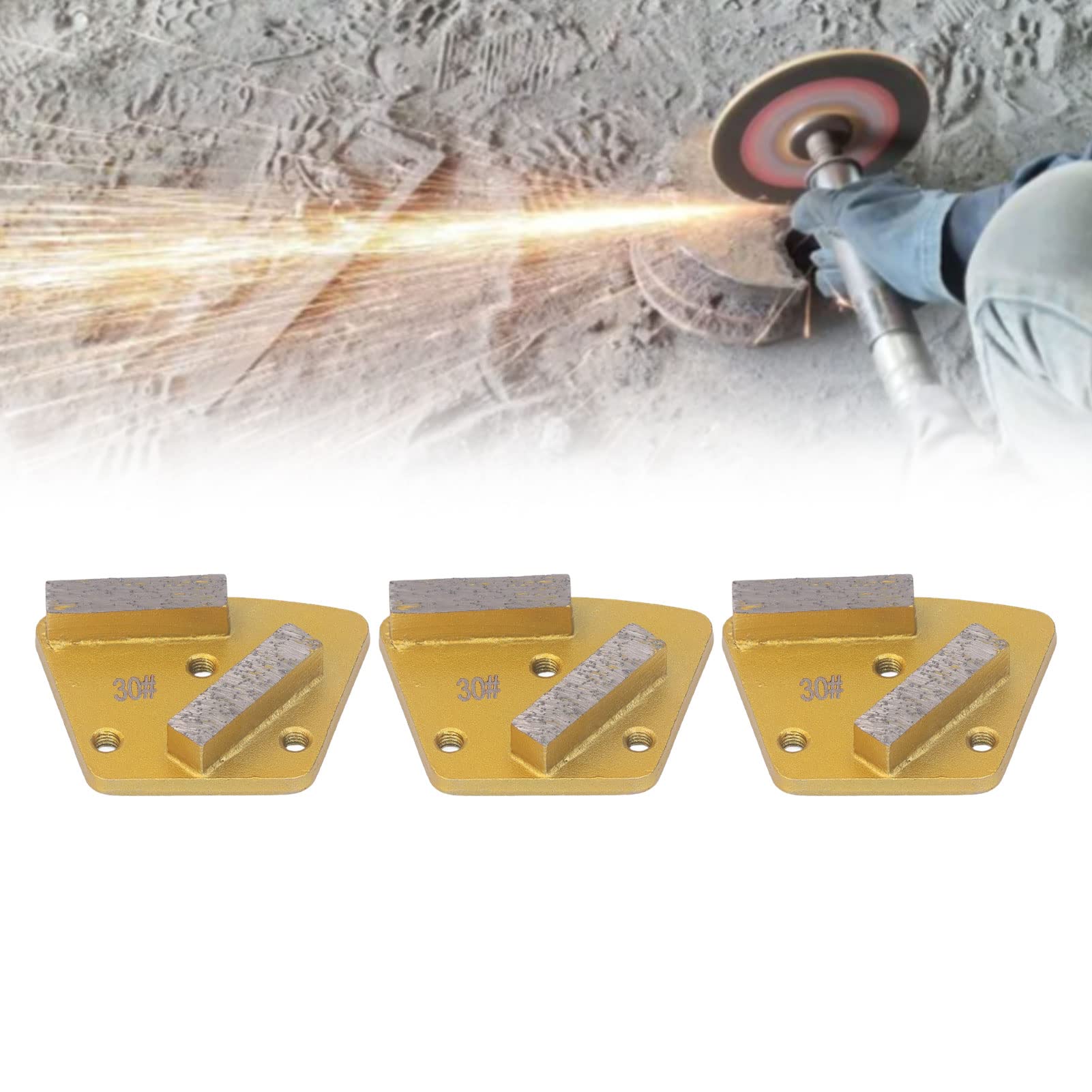 Lot de 3 disques diamantés trapézoïdaux, 30 grains, haute dureté, 2 dents longues, adaptés au meulage du béton et sols durs. - 2