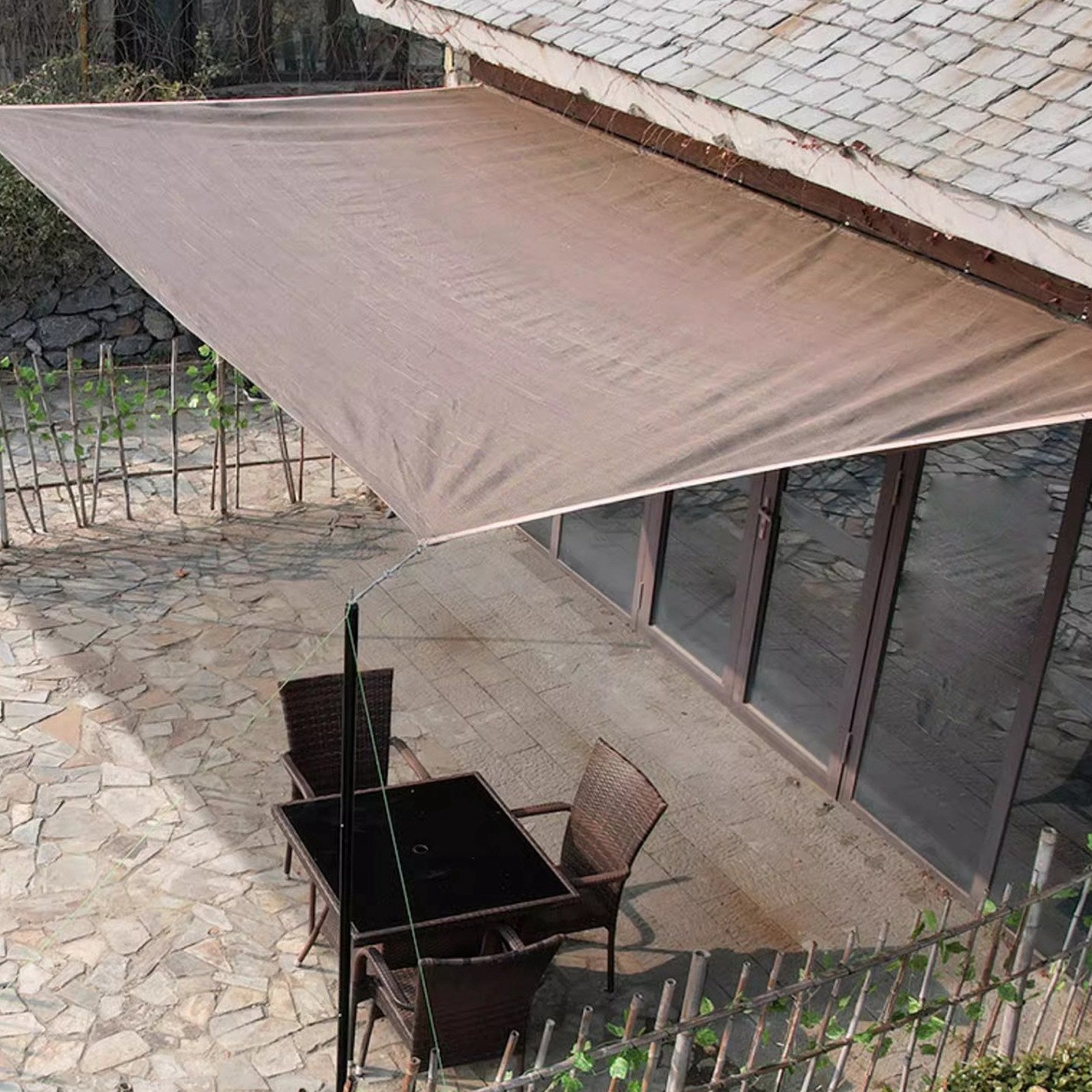 Tettoia a Vela in Tessuto di Polietilene Ombreggiante da Sole con 4 Corde per Esterno Giardino Patio Deck Cafe 2x2 m/6.56x6.56 ft - 6