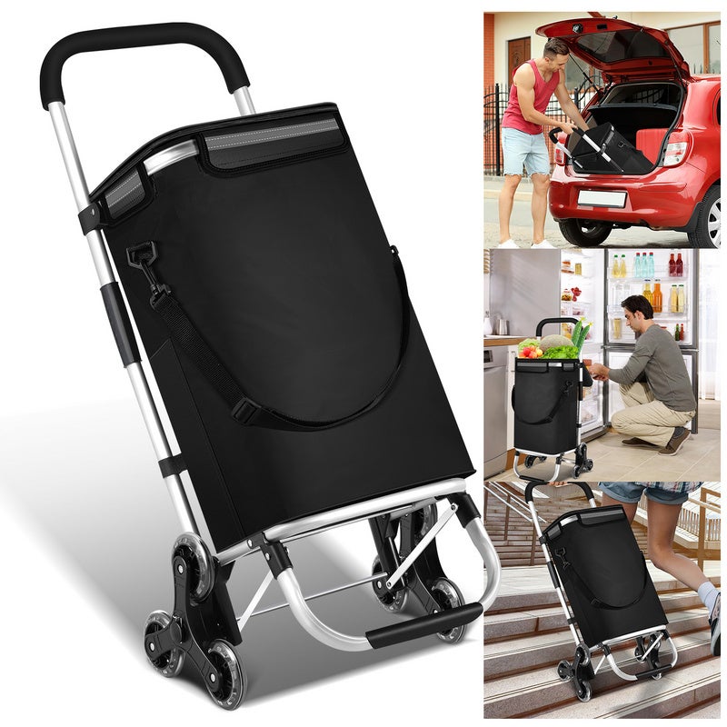 Chariot De Courses Pliable HowHomely 50 Litres - 6 Roues - Rayures Beiges - Stable Et Pratique - Pour Marché Et Supermarché