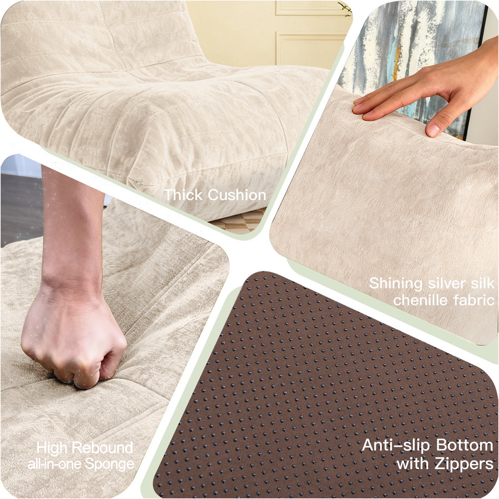 Poltrona a sacco per adulti, poltrona da terra con schienale, divano a sacco decorativo, poltrona lettura, per soggiorno, camera da letto, (bianco) - 4
