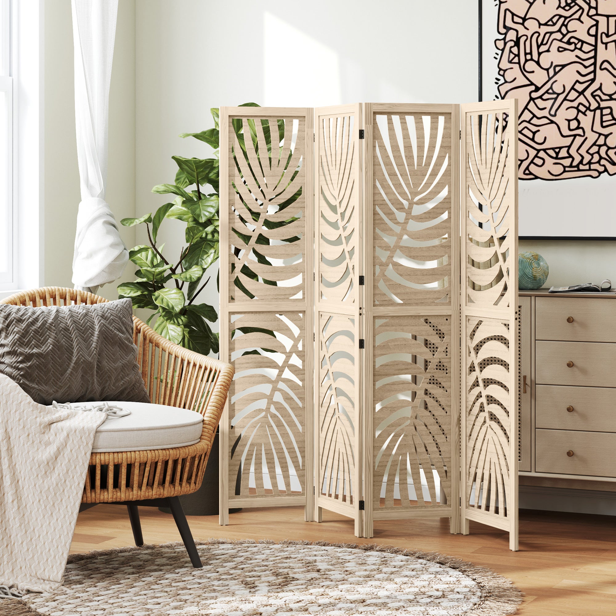 Paravent interieur Bois de paulownia HOMCOM - 2