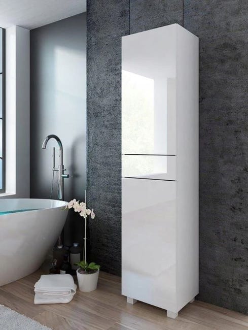 Colonne De Salle De Bain Scandinave AURLANE NORDIK Blanc à Suspendre - H150xP25xL35cm