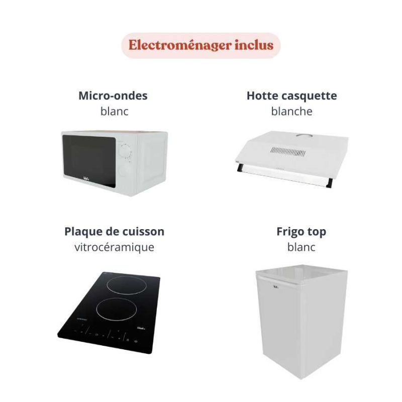 Kitchenette K20L-PT - 180 cm - plan stratifié, évier inox, électroménager inclus - 4