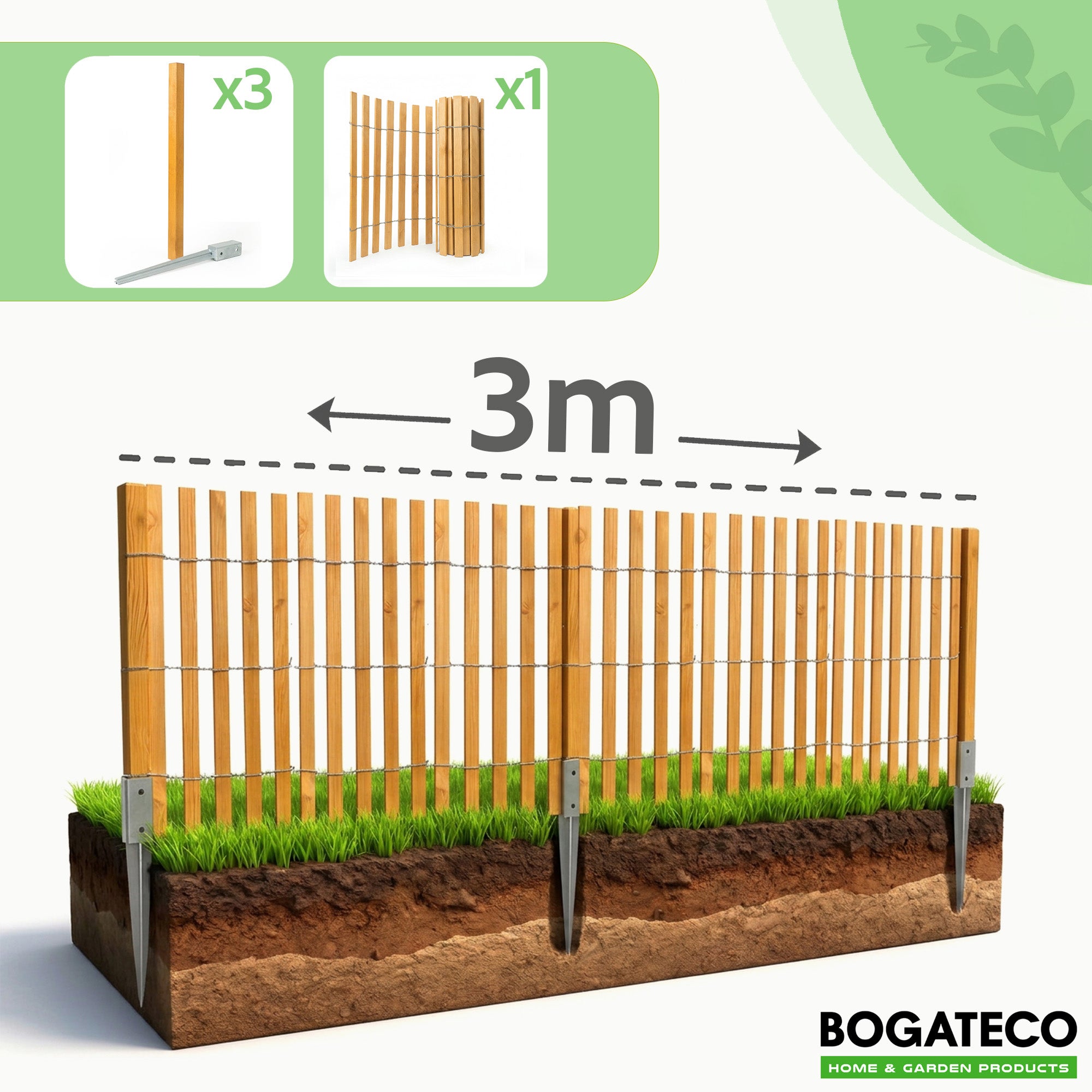 Lot de 6 Poteaux Carrés en Bois Imprégné BOGATECO - 5x5x120 cm - Pour Clôture et Jardin - 5