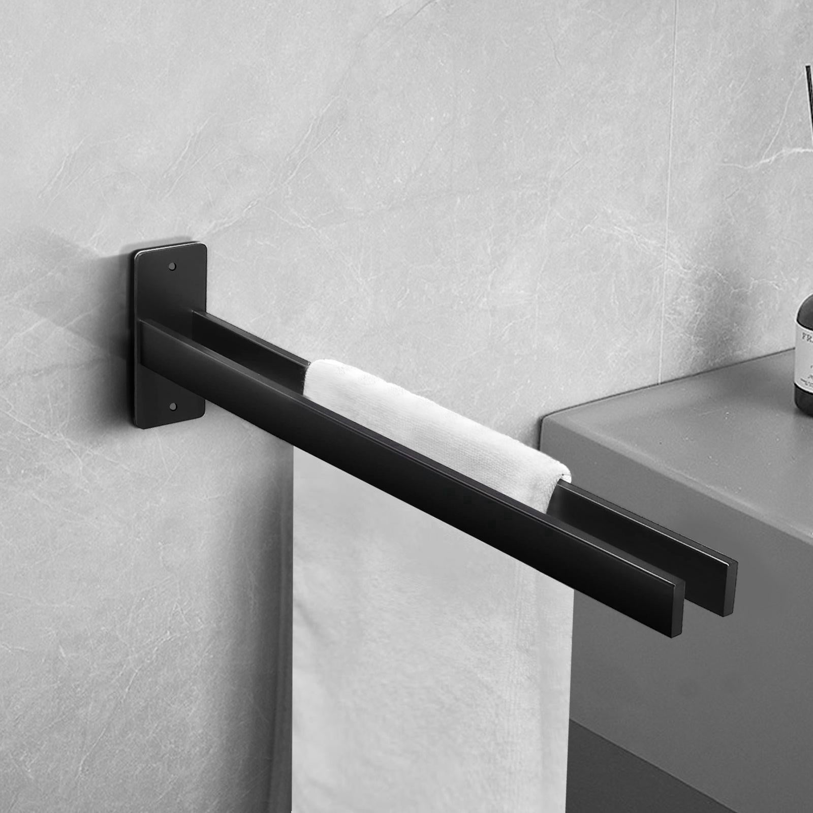 Porte-serviettes carré en acier inoxydable avec deux bras, porte-serviettes mural pour salle de bain et cuisine, noir mat, 39 cm - 5