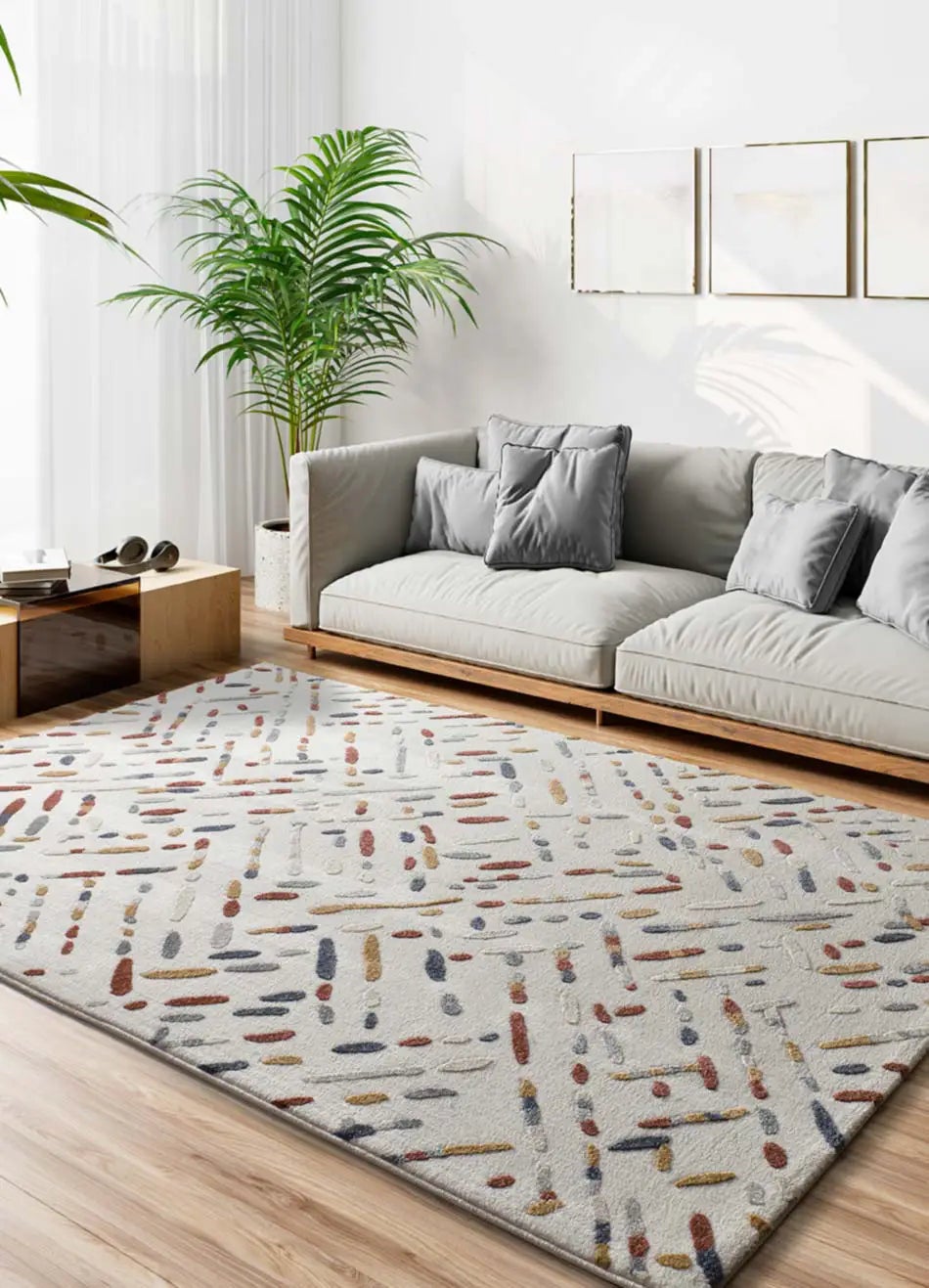Dywan wewnętrzny prostokątny, kremowy / wielokolorowy, 80 x 150 cm, AMARA geometryczny z reliefem - ATTICGO