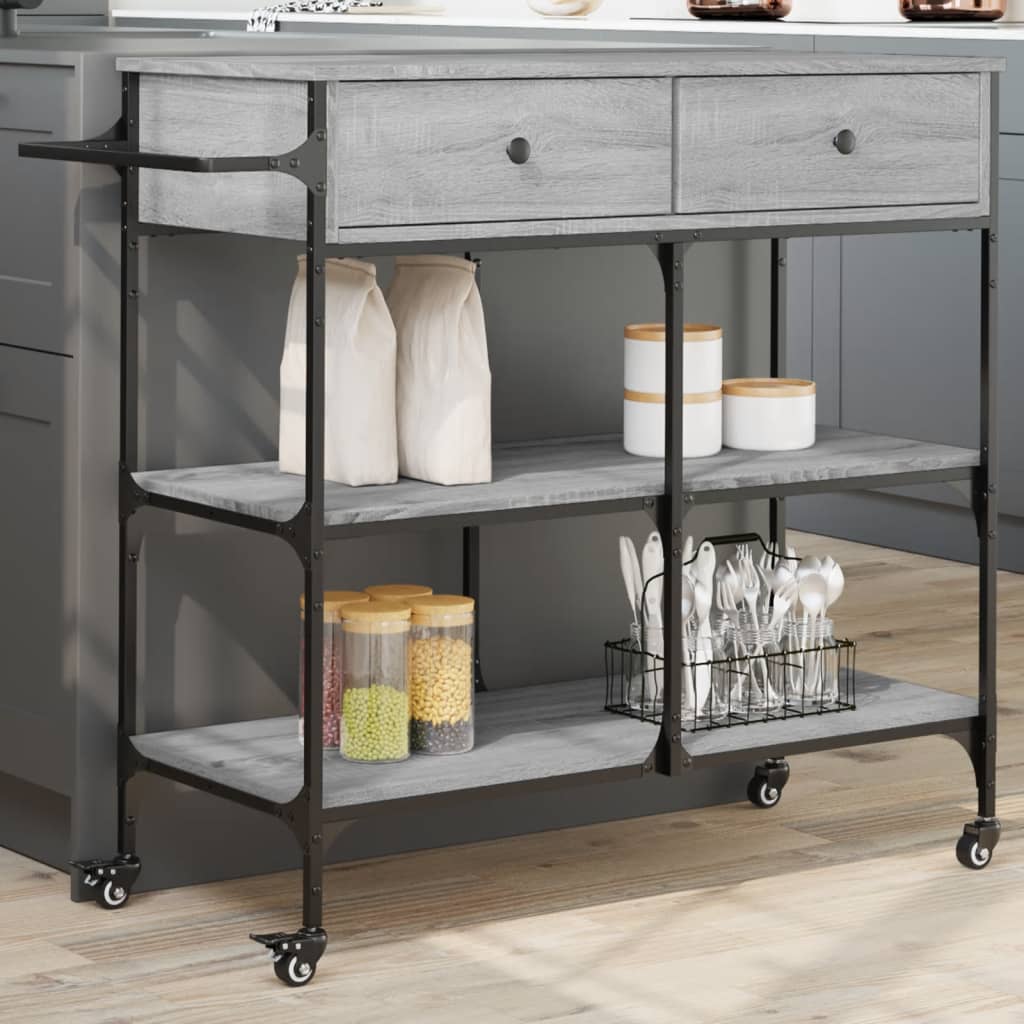 VidaXL Carrello Da Cucina Grigio Sonoma 70x30x82 Cm – Multiuso In Legno E Acciaio Con Ruote Bloccabili