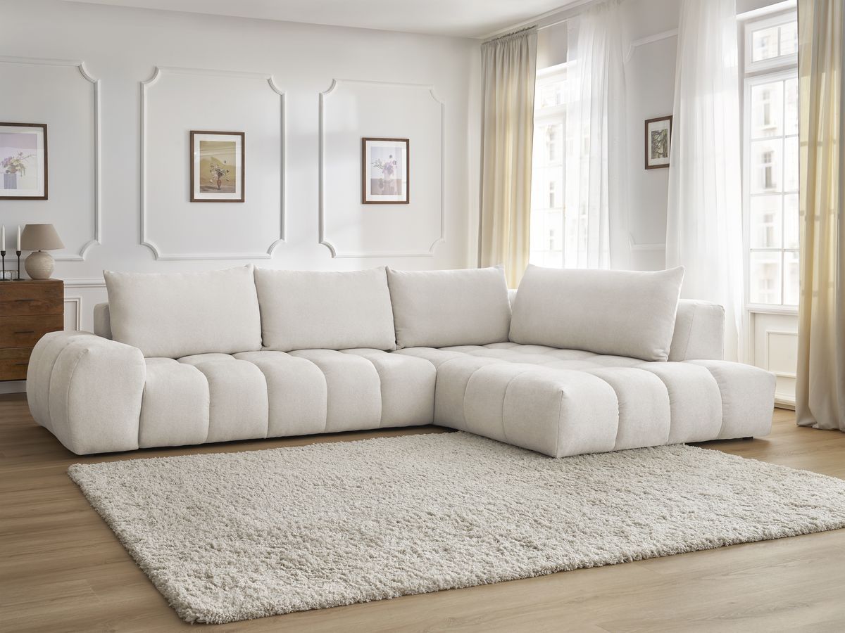 Canapé d'angle fixe EVEREST tissu texturé BOBOCHIC 4 places Blanc ...