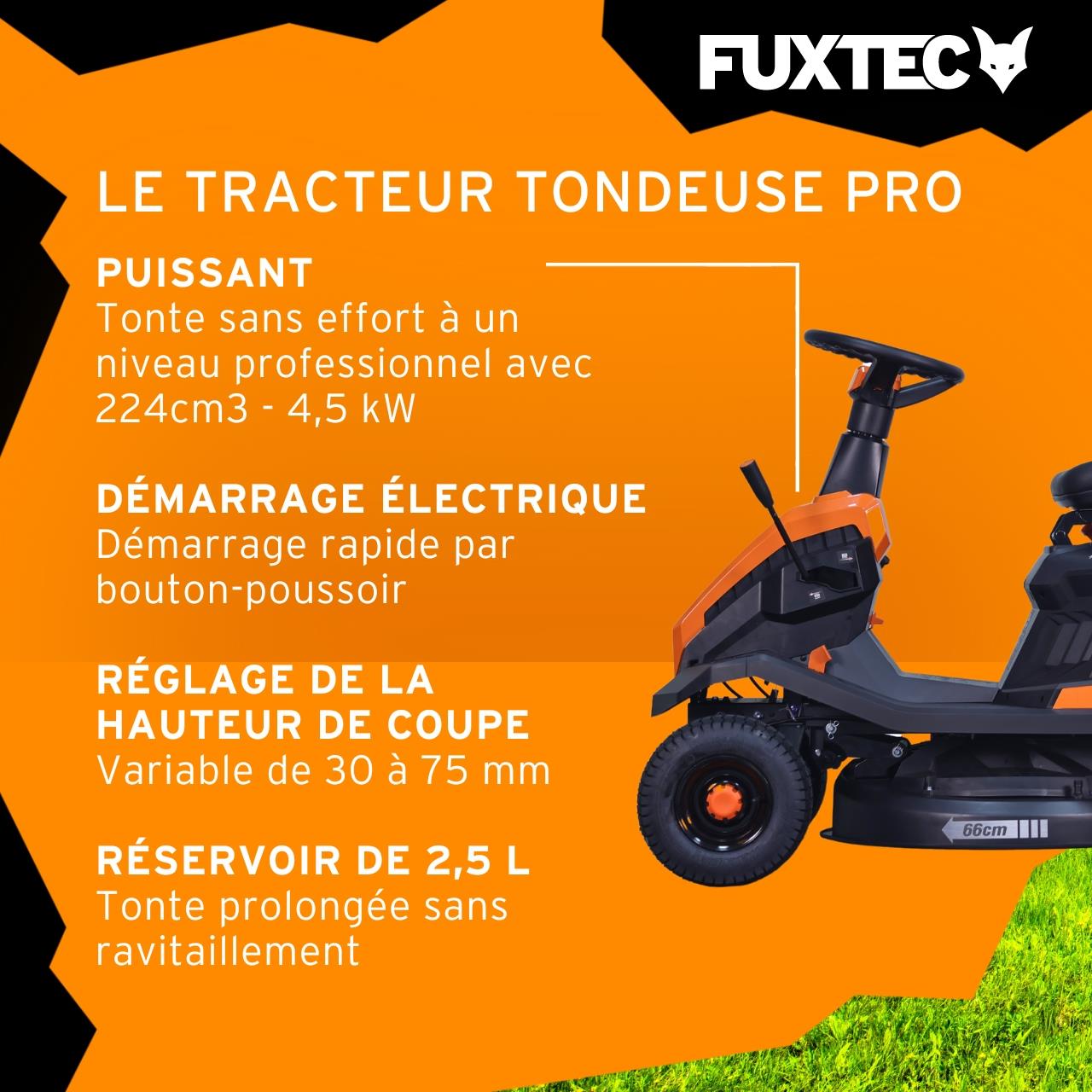 Tondeuse à gazon autoportée FUXTEC FX-RMR66 – Tracteur de pelouse 6 CV – Largeur de coupe 66 cm – Bac 150 L – Hauteur de coupe réglable - 5